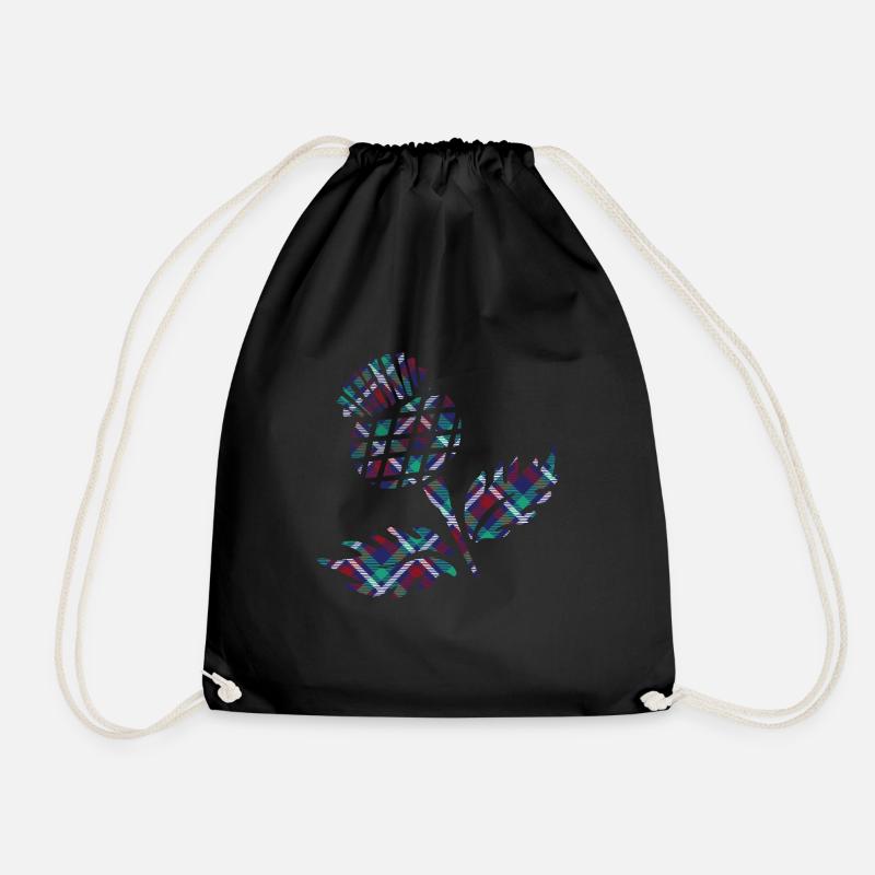 Scotland Gifts Scottish Thistle Tartan Plaid Gift - Drawstring Bag - black