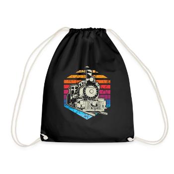 Train trains model railroad railway gift - Drawstring Bag - black - Front