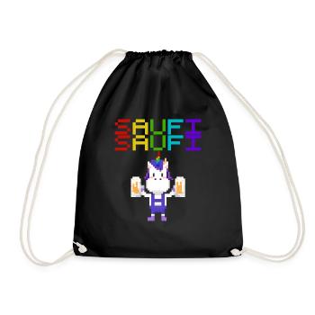 Saufi Saufi Einhorn 8 Bit Pixel Retro Bier Sekt - Turnbeutel - Schwarz - Vorne