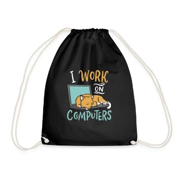 I Work on Computers Cat IT Developer Shirt - Drawstring Bag - black - Front