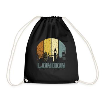 70s Retro Style Fun London City Geschenkidee Grafik - Turnbeutel - Schwarz - Vorne