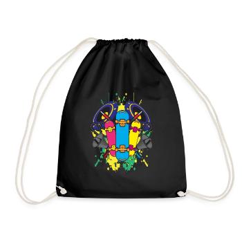 Skateboard Skateboarding Cool Listening to Music - Drawstring Bag - black - Front