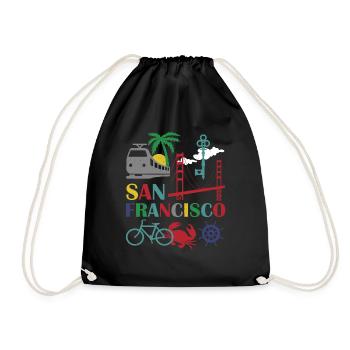 Berühmte San Francisco Outline Geschenk Design Golden - Turnbeutel - Schwarz - Vorne