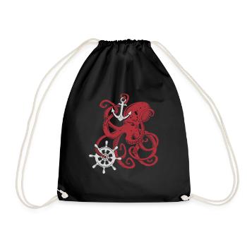 Thème de conception nautique vintage pieuvre géante - Sac de sport léger - noir - Devant