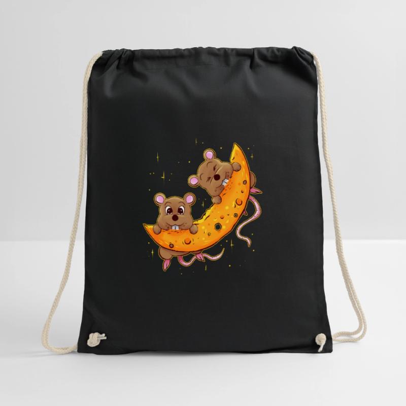 Mouse on cheese moon. Gift for cheese addict Drawstring Bag
