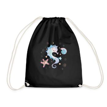 sea horse - Drawstring Bag - black - Front