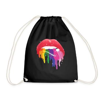 LGBT Glossy Rainbow Gay Pride Dripping Lips - Drawstring Bag - black - Front