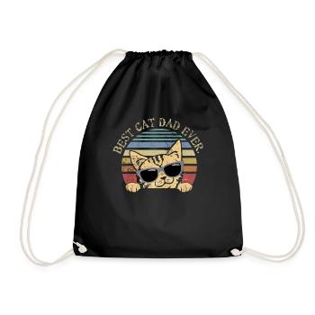 Cat Dad Funny Gift For Cat Loving Fathers Gift - Drawstring Bag - black - Front