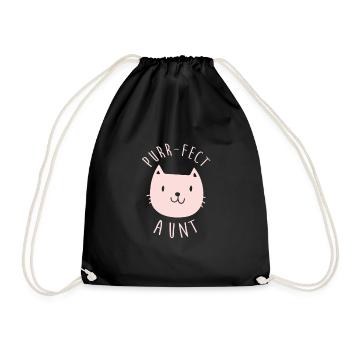 Purr-fect Auntie Auntie Funny Cute Cat Lover - Drawstring Bag - black - Front