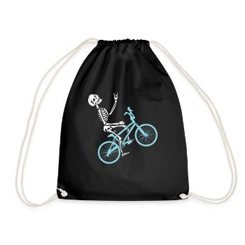 BMX Rider Skeleton Gift Design For Bike Fans - Drawstring Bag - black - Front