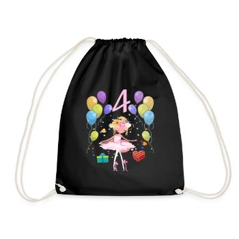 Ballerina Geburtstagsshirt 4 Jahre Mädchen - Turnbeutel - Schwarz - Vorne