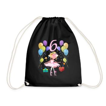 Ballerina Geburtstagsshirt 6 Jahre Mädchen - Turnbeutel - Schwarz - Vorne