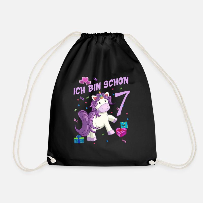 Einhorn Mädchen Geburstag 7 Jahre - Turnbeutel - Schwarz