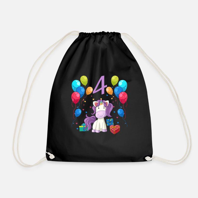 Geburtstagsshirt Einhorn Mädchen 4 Jahre - Turnbeutel - Schwarz