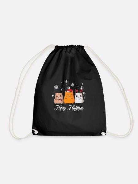 Merry Fluffmas Süße Katzen feiern Weihnachten - Turnbeutel - Schwarz