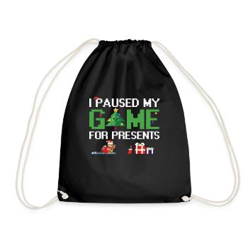 I paused my Game for Presents - Gamer Christmas - Drawstring Bag - black - Front