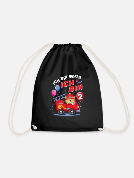 Children 2nd birthday fire department 2 years gift - Drawstring Bag - black
