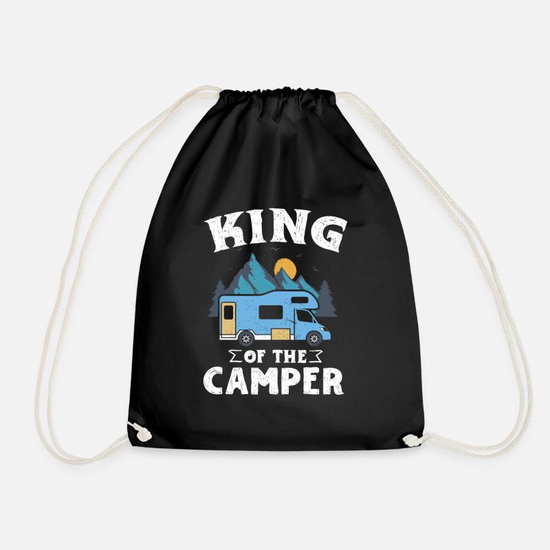 RV Fan King Camper Gift Design Idea for RV Camper - Drawstring Bag - black