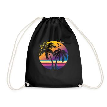 Vintage Sunset Palm Tree Gift Design Idea Beach - Drawstring Bag - black - Front