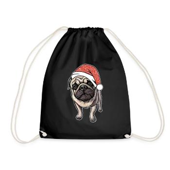 Mops Pug Weihnachten Geschenkidee - Turnbeutel - Schwarz - Vorne