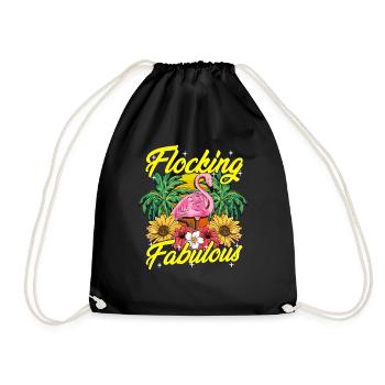 Cute & Funny Flocking Fabulous Flamingo Wortspiel - Turnbeutel - Schwarz - Vorne