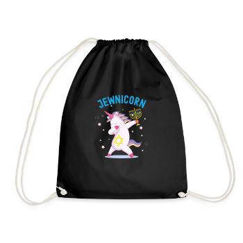Jewnicorn Unicorn, Funny Happy Hanukkah - Drawstring Bag - black - Front