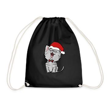 süße Weihnachtskatze Kater Christmas Cat Xmas - Turnbeutel - Schwarz - Vorne