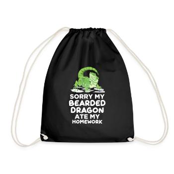 Bearded dragon eats homework reptiles. School - Drawstring Bag - black - Front