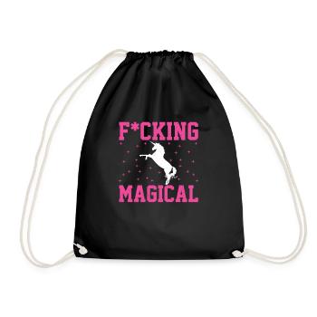Lustig Einhorn Unicorn Dame Mädchen Frau Geschenk - Turnbeutel - Schwarz - Vorne