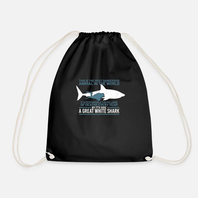 White Shark Diver Scuba Freediving Boy Men Gift - Drawstring Bag - black