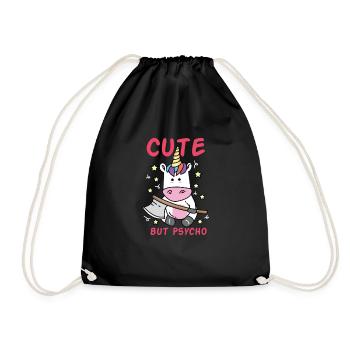 Cute but Psycho Crazy Unicorn with Beil - Drawstring Bag - black - Front