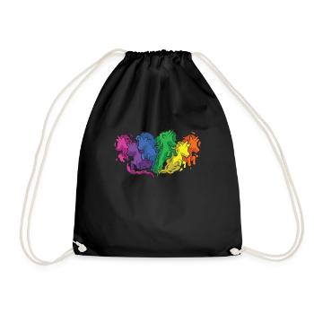 Horses Rainbow Gallop Cartoon - Drawstring Bag - black - Front