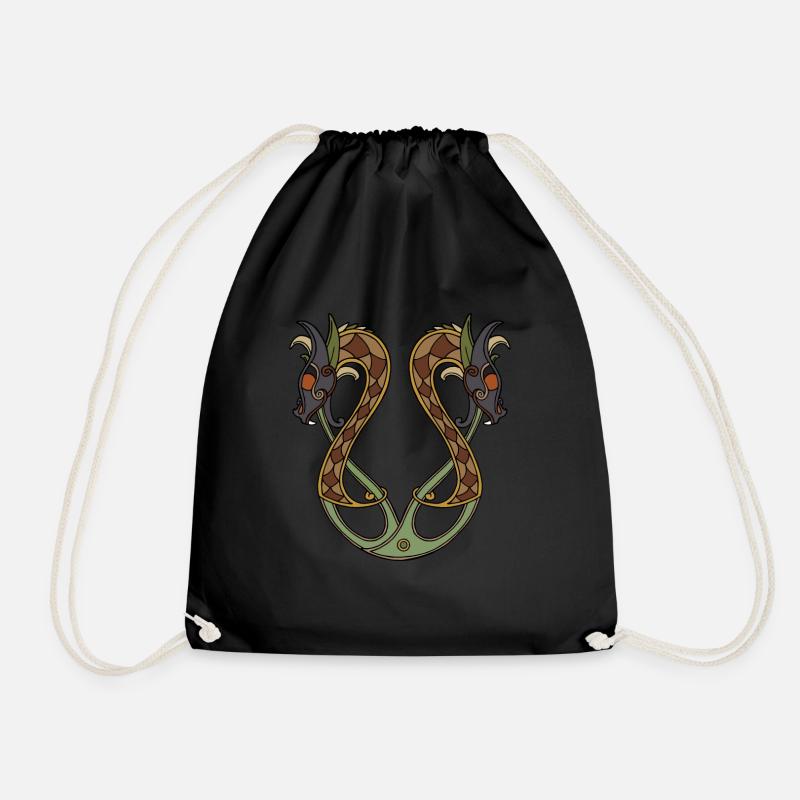 Odins Dragon Mythical Celtic Viking Tribal Gift - Drawstring Bag - black