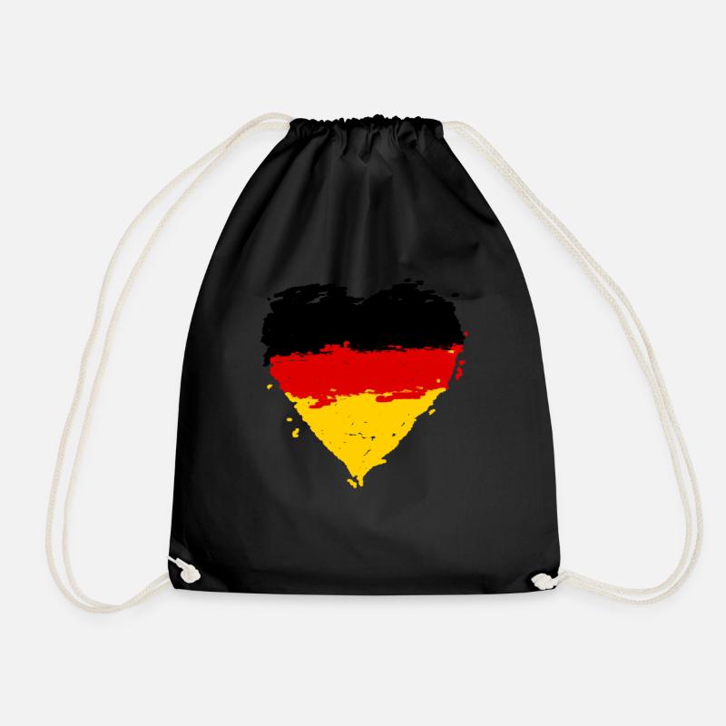 Germany flag heart - Drawstring Bag - black