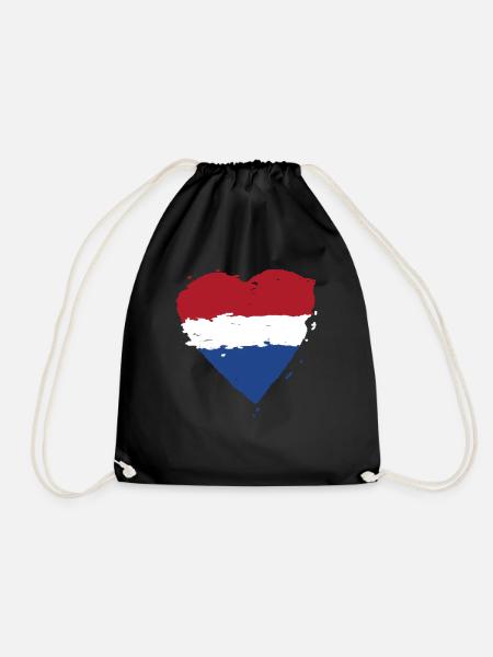 Netherlands flag heart - Drawstring Bag - black