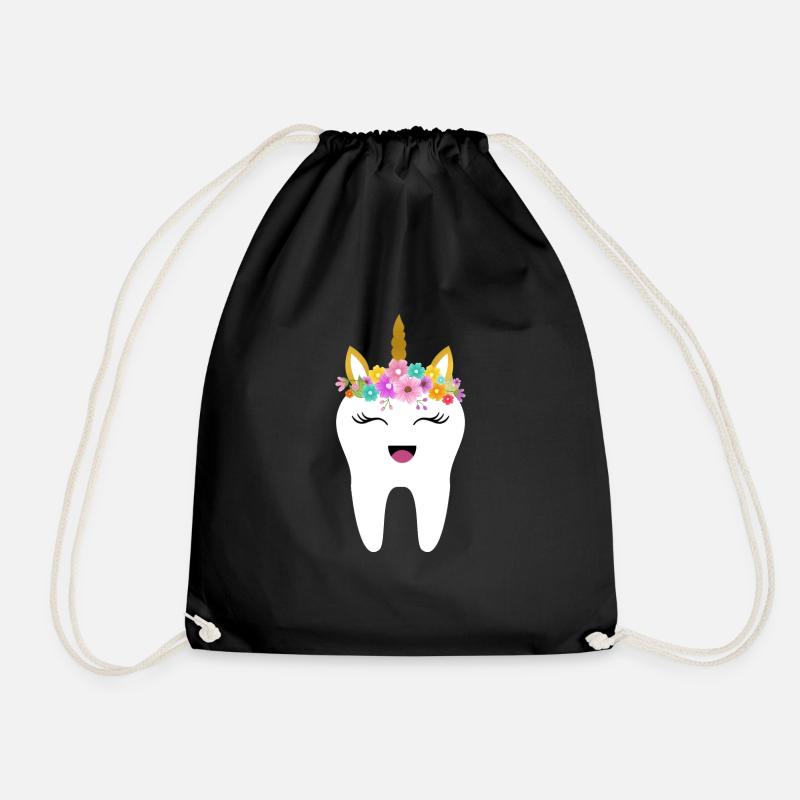 Einhorn Zahn Zahnarzt Zahnfee Geschenk erster Zahn - Turnbeutel - Schwarz
