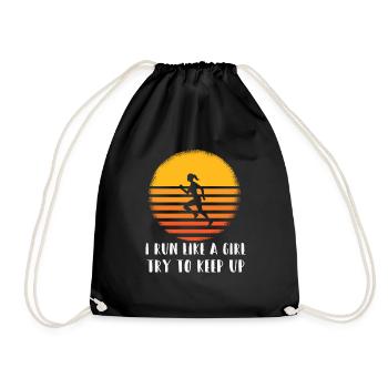 I run like a girl try to keep up running runner - Drawstring Bag - black - Front