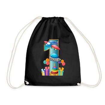 Children 1st birthday plane one year gift - Drawstring Bag - black - Front