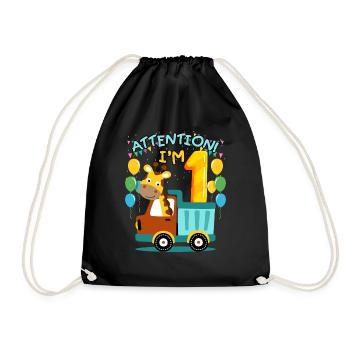 Children's 1st birthday truck one year gift - Drawstring Bag - black - Front