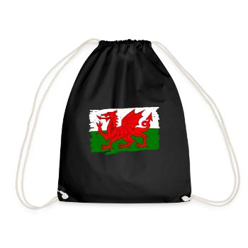 Wales Flagge - Turnbeutel - Schwarz - Vorne