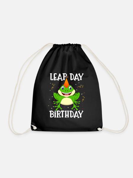 Leap Day Birthday Born February 29 Funny Frog - Drawstring Bag - black
