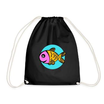 Bunter Comic Fisch - Turnbeutel - Schwarz - Vorne