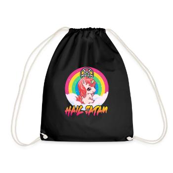 Hail Satan unicorn satanist 666 atheist humor - Drawstring Bag - black - Front