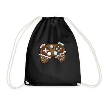 Gingerbread Controller Gamer Christmas Humor - Drawstring Bag - black - Front