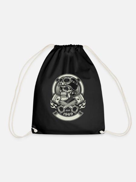 Skull biker - EST 1969 - Drawstring Bag - black