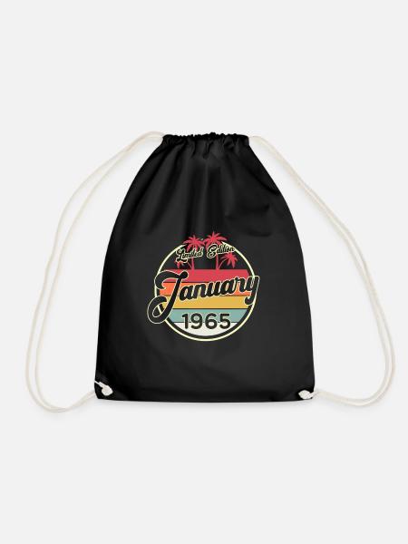 Vintage 80s January 1965 55th Birthday Gift Idea - Drawstring Bag - black
