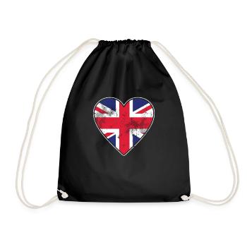 London UK Herz Heart Distressed GB Great Britain - Turnbeutel - Schwarz - Vorne