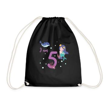 I am 5th fifth mermaid birthday - Drawstring Bag - black - Front