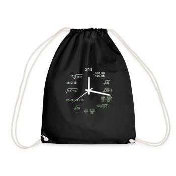 Mathematik Uhr Mathe Bruch Rechnen Geschenk - Turnbeutel - Schwarz - Vorne