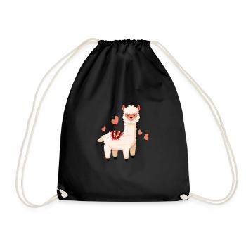 Cute llama love heart alpaca pet - Drawstring Bag - black - Front